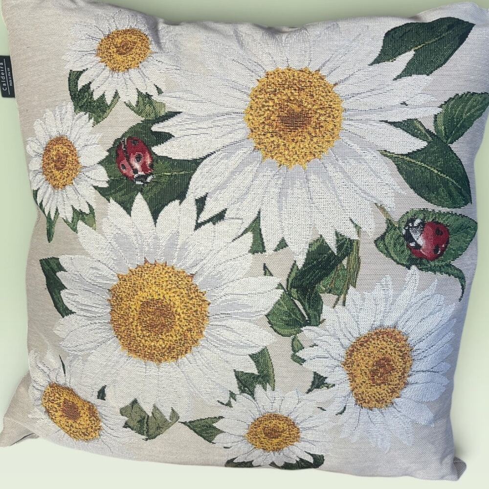 Caldeira UK Sunflower and Ladybug Pillow 17x17" NWOT with Zipper